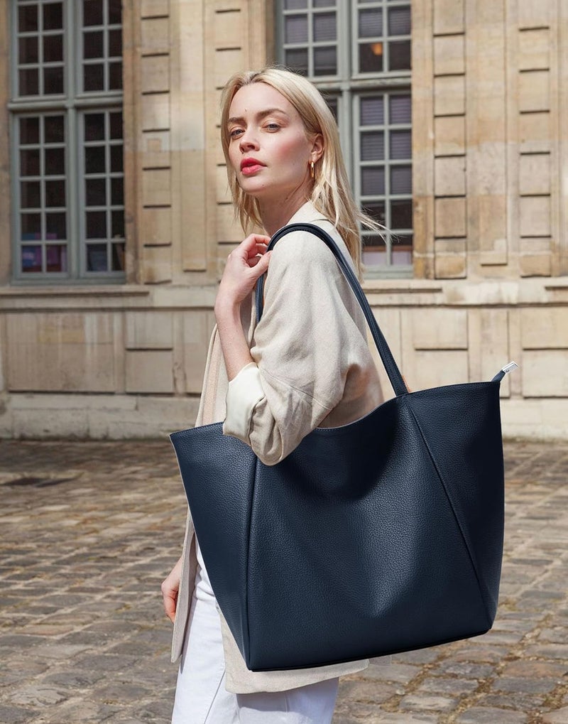 KALIDI Large Tote Bag Vegan Leather Casual Zipper Work Bag Weekender Hobo for Women 23L Oversize Shoulder Travel Purse - Image 3